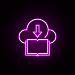 Poster - book, cloud, download neon icon. Elements of online education set. Simple icon for websites, web design, mobile app, info graphics