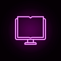 Poster - book, computer, online neon icon. Elements of online education set. Simple icon for websites, web design, mobile app, info graphics