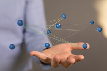 digital 3d network team in hand