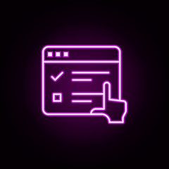 Poster - browser, online, exam neon icon. Elements of online education set. Simple icon for websites, web design, mobile app, info graphics