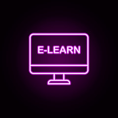 Poster - computer, education, elearning neon icon. Elements of online education set. Simple icon for websites, web design, mobile app, info graphics