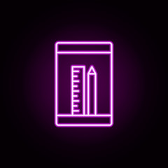 Poster - computer, education, pen, tools neon icon. Elements of online education set. Simple icon for websites, web design, mobile app, info graphics