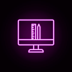 Poster - computer, education, pen neon icon. Elements of online education set. Simple icon for websites, web design, mobile app, info graphics
