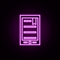 Poster - ebook, electronical book neon icon. Elements of online education set. Simple icon for websites, web design, mobile app, info graphics