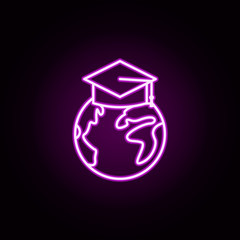 Poster - education, global, student hat neon icon. Elements of online education set. Simple icon for websites, web design, mobile app, info graphics