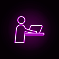 Poster - education, laptop, online neon icon. Elements of online education set. Simple icon for websites, web design, mobile app, info graphics