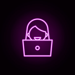 Poster - laptop, student, online education neon icon. Elements of online education set. Simple icon for websites, web design, mobile app, info graphics