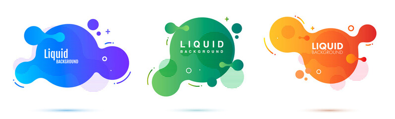 Fototapete - Set of liquid color abstract geometric shapes. Fluid gradient elements for minimal banner, logo, social post. Futuristic trendy dynamic elements. Abstract background. Eps10 vector.