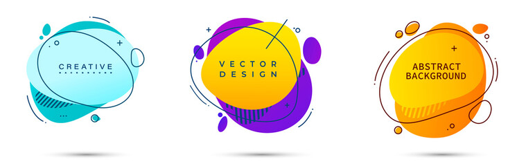 Fototapete - Abstract liquid shape. Fluid design. Isolated gradient waves with geometric lines, dots. Vector illustration.