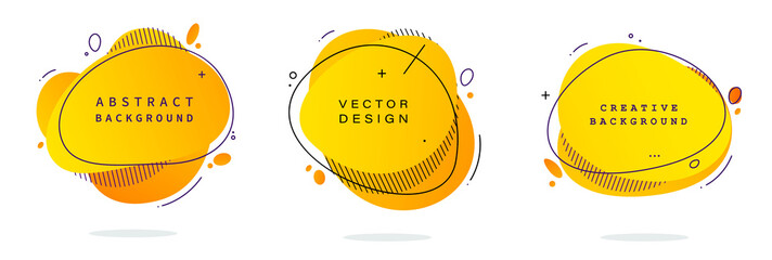 Fototapete - Set of modern abstract vector banners. Flat geometric shapes of different colors with black outline in memphis design style. Template ready for use in web or print design.