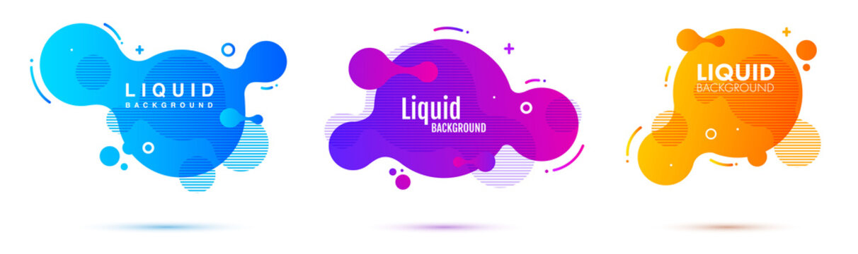 Set of liquid color abstract geometric shapes. Fluid gradient elements for minimal banner, logo, social post. Futuristic trendy dynamic elements. Abstract background. Eps10 vector.