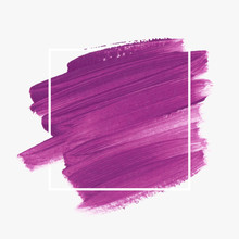 Abstract Purple Brush Stroke Paint Texture Background Vector Over Square Frame. 