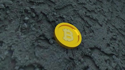Poster - Bit coin is on concrete surface, it is symbol of electronic virtual money and mining cryptocurrency concept, 3d rendering