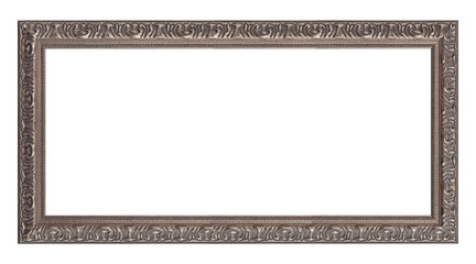 Panoramic silver frame for paintings, mirrors or photo isolated on white background