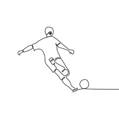 Wall Mural - Continuous line drawing of Football player kick ball