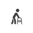 © alekseyvanin - Man with walker vector icon. filled flat sign for mobile concept and web design. Disabled people with walking frame glyph icon. Symbol, logo illustration. Pixel perfect vector graphics