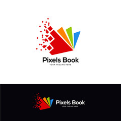 Aufkleber - tech book logo designs, pixel book logo template, online learning logo designs