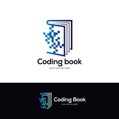 tech book logo designs, pixel book logo template, online learning logo designs