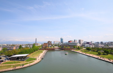 Toyama city skyscraper downtown cityscape in Toyama Japan