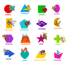 Sticker - geometric shapes with insect characters set