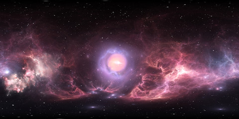 Wall Mural - 360 degree space background with nebula and stars, equirectangular projection, environment map. hdri