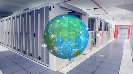 Poster - Rotating globe in server room