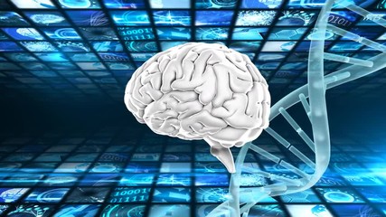 Poster - brain and dna double helix rotating