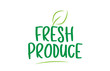 fresh produce green word text with leaf icon logo design