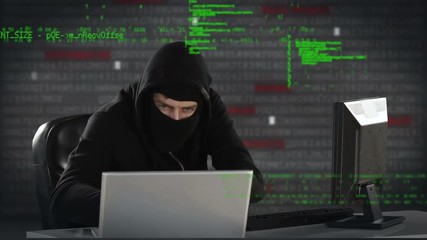 Poster - Hacker typing on two computers