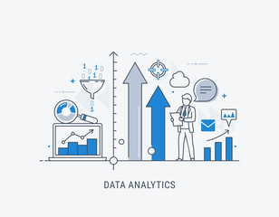 Fototapete - data analytics website banner thin line vector illustration