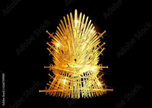Fotomural Hand drawn golden iron throne of Westeros made of antique swords or metal blades
