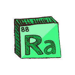 Wall Mural - Vector three-dimensional hand drawn chemical luminous green radioactive symbol of metal radium with an abbreviation Ra from the periodic table of the elements isolated on a white background.