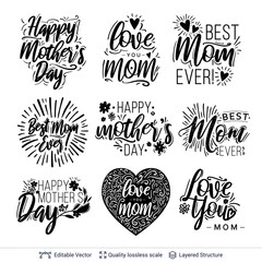 Wall Mural - Set of greeting texts for Mother's Day holiday.