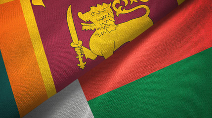 Sri Lanka and Madagascar two flags textile cloth, fabric texture