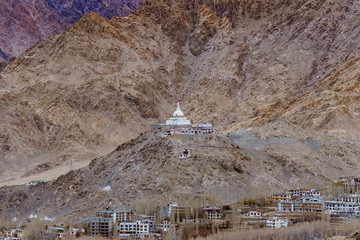 shanti stupa on a hilltop in changpa, leh district, ladakh region, jammu and kashmir state, northern