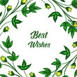 Vector illustration ornate of green leafy floral frame with letter best wishes