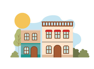 Sticker - neighborhood houses in landscape isolated icon