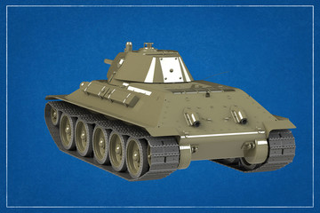  3d illustration of a World War II war tank.