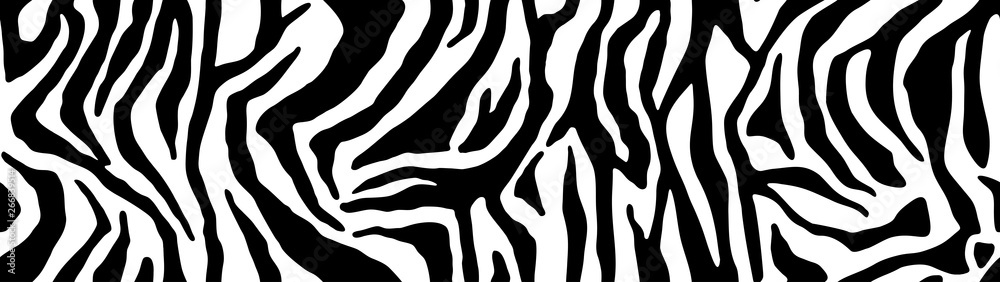 Zebra pattern, stylish stripes texture. Animal natural print. For the design of wallpaper, textile, cover. Vector seamless background - obrazy, fototapety, plakaty 