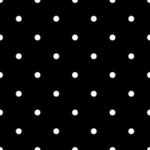 Polkadot White Seamless Pattern Black Background