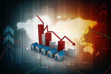 3d illustration Growth in real estate shown on graph