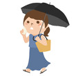 © yukimco - 日傘で紫外線対策をしている若い女性のイラスト。ハンカチで汗を拭いている。