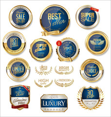 Golden retro sale badges and labels collection