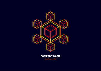 Poster - company logo icon design template element. logo in the form of a hexagon, a cube in a cube on a dark