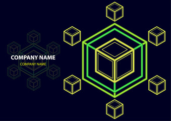 Poster - company logo icon design template element. logo in the form of a hexagon, a cube in a cube on a dark