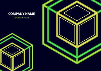 Poster - company logo icon design template element. logo in the form of a hexagon, a cube in a cube on a dark
