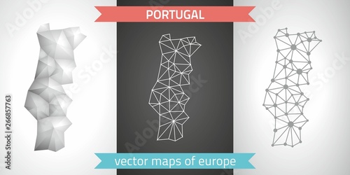 Portugal set of grey and silver mosaic 3d polygonal maps Canvas Print