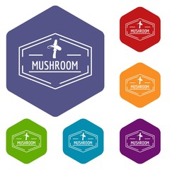 Wall Mural - Mushroom natural icons vector colorful hexahedron set collection isolated on white 