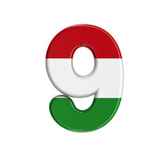 hungarian number 9 -  3d flag of hungary digit - Budapest, Central Europe or politics concept