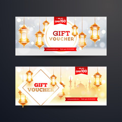 Wall Mural - gift voucher or banner collection with decorative illuminated lanterns and different discount offer 